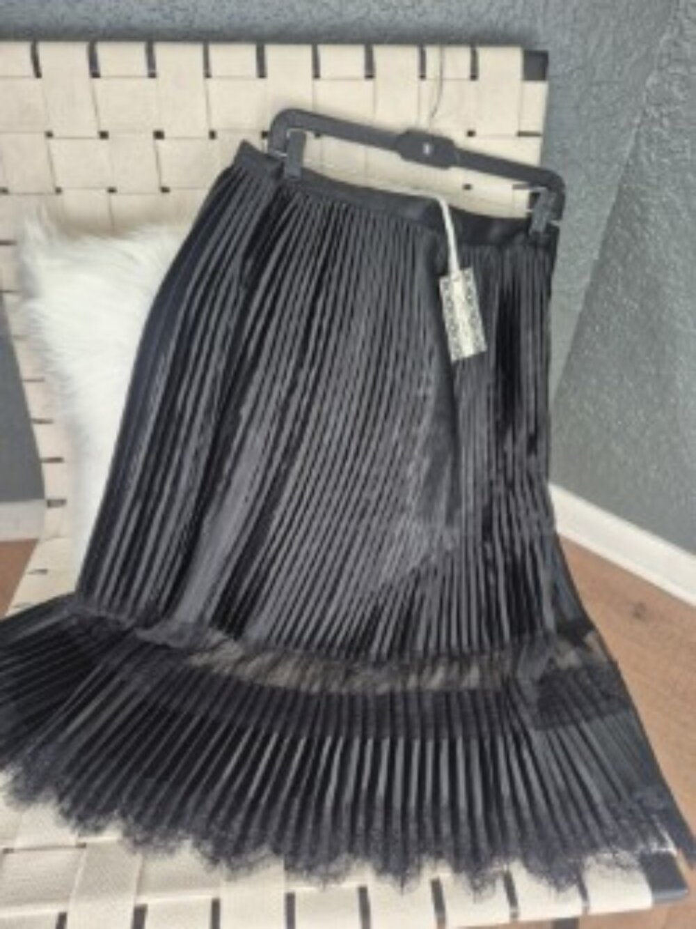 NWT Ultra Pink Satin Lace Pleated Midi Skirt Black Side Zipper Size L